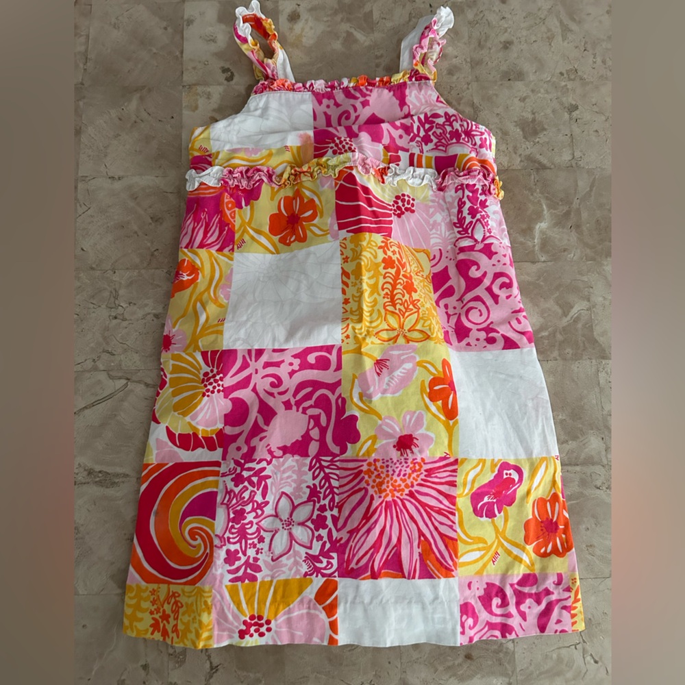Lilly Pulitzer Little‎ Girl Summer Dress Floral Patch Pattern Pink/Yellow Size 6